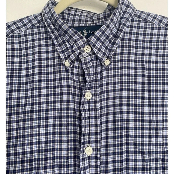 Ralph Lauren Classic Fit Men's Lrg Long Sleeve Button Down Blue & White Check - Picture 3 of 6